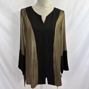 IC by Connie K Tunic Size L Black Gold Tunic Top Chiffon NEW